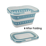 Large Folding Laundry Basket Plastic Dirty Clothes Hamper Blue Bathroom Storage - Blue