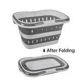 Large Folding Laundry Basket Plastic Dirty Clothes Hamper Blue Bathroom Storage - Blue