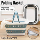 Large Folding Laundry Basket Plastic Dirty Clothes Hamper Blue Bathroom Storage - Grey