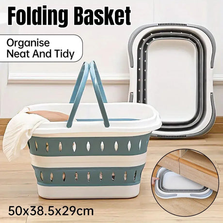 Large Folding Laundry Basket Plastic Dirty Clothes Hamper Blue Bathroom Storage - Grey
