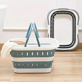Large Folding Laundry Basket Plastic Dirty Clothes Hamper Blue Bathroom Storage - Grey