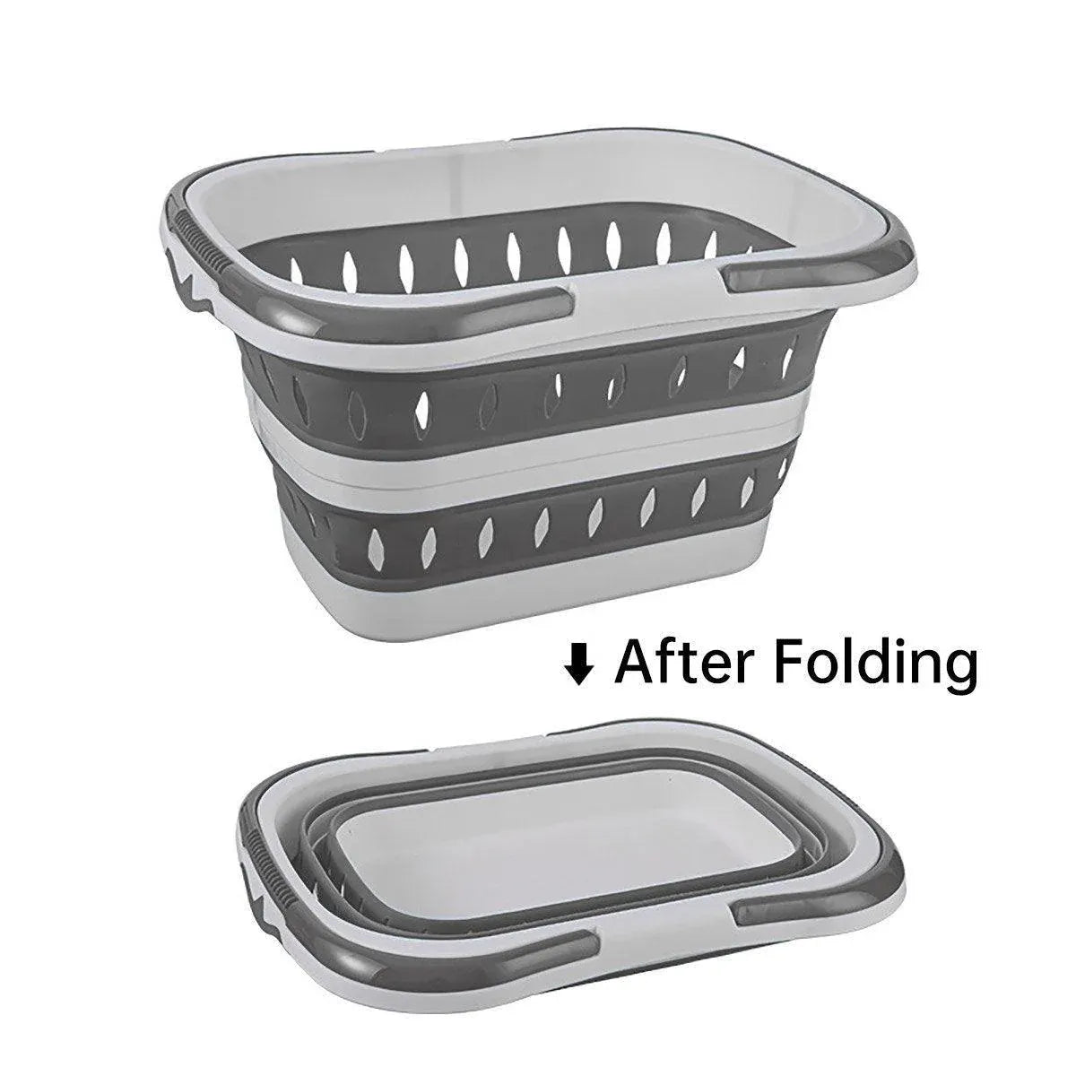 Large Folding Laundry Basket Plastic Dirty Clothes Hamper Blue Bathroom Storage - Grey