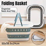 Large Folding Laundry Basket Plastic Dirty Clothes Hamper Blue Bathroom Storage - Grey
