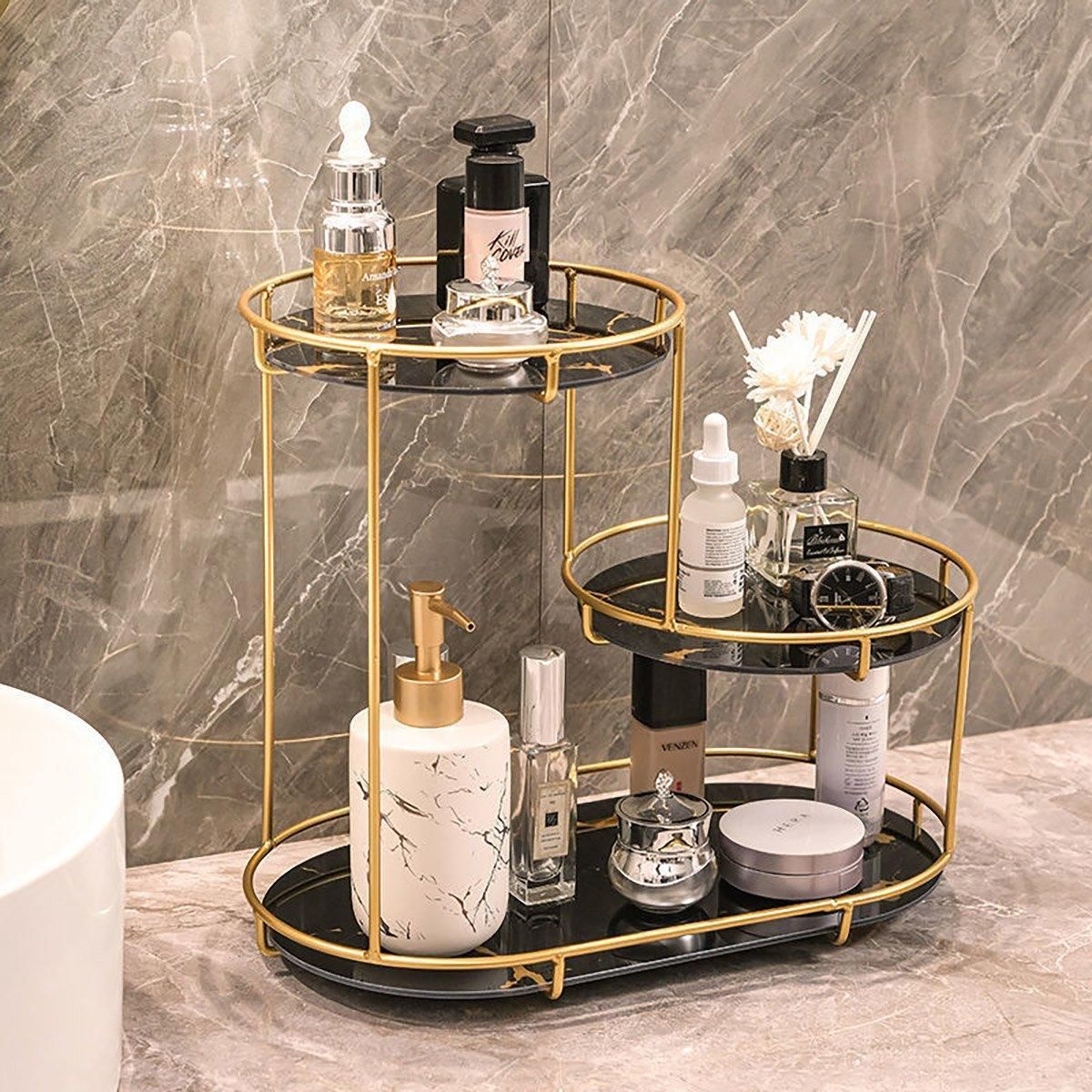 Round Multi-Tier Metal Storage Rack for Bathroom Vanity Kitchen Storage Rack - Black
