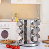 Stainless Steel Rotating Spice Rack Organizer Kitchen Seasoning Jar Holder Use