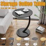 C Shaped Snack Side Table for Sofa Couch Small End Table for Living Room Bedroom - Black-Black