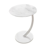 C Shaped Snack Side Table for Sofa Couch Small End Table for Living Room Bedroom - White-White
