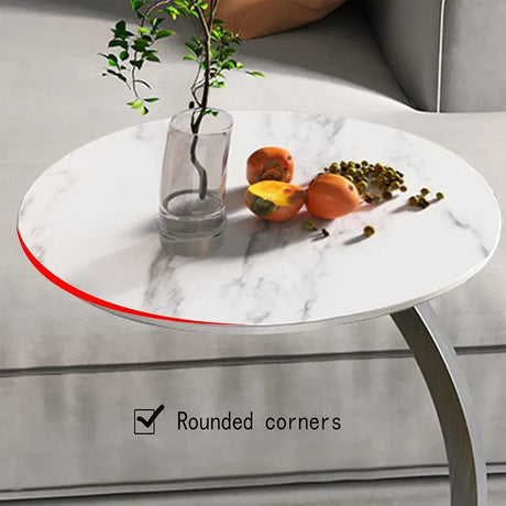 C Shaped Snack Side Table for Sofa Couch Small End Table for Living Room Bedroom - White-White