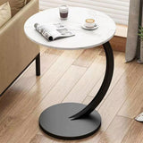 C Shaped Snack Side Table for Sofa Couch Small End Table for Living Room Bedroom - White-White