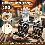 24PCS Stainless Steel Cutlery Set Knife Fork Spoon Set Durable Flatware Dining - Gold gift box set