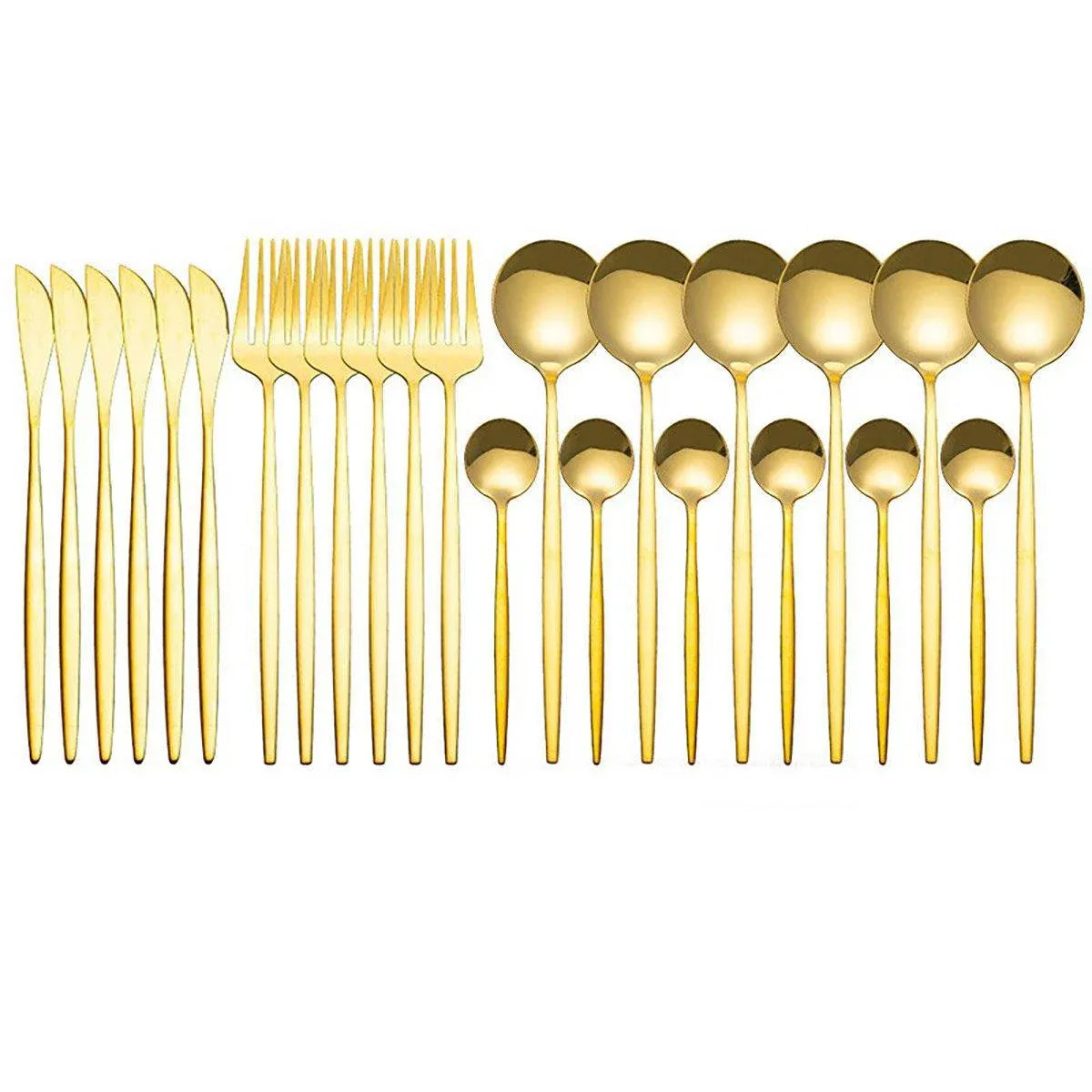 24PCS Stainless Steel Cutlery Set Knife Fork Spoon Set Durable Flatware Dining - Gold gift box set