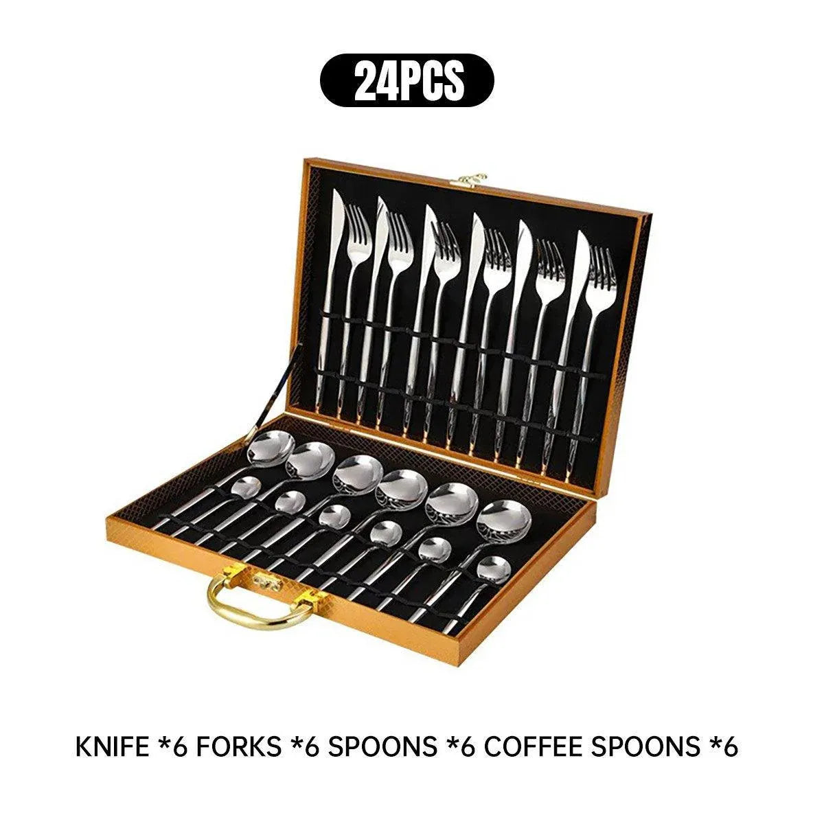 24PCS Stainless Steel Cutlery Set Knife Fork Spoon Set Durable Flatware Dining - Gold gift box set