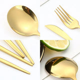 24PCS Stainless Steel Cutlery Set Knife Fork Spoon Set Durable Flatware Dining - Gold gift box set