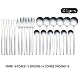 24PCS Stainless Steel Cutlery Set Knife Fork Spoon Set Durable Flatware Dining - Gold gift box set