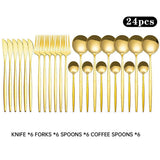 24PCS Stainless Steel Cutlery Set Knife Fork Spoon Set Durable Flatware Dining - Gold gift box set