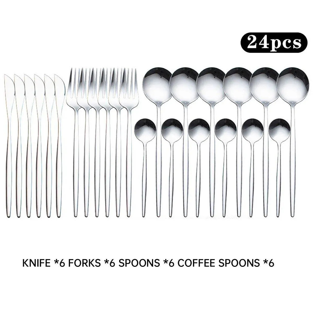 24PCS Stainless Steel Cutlery Set Knife Fork Spoon Set Durable Flatware Dining - Silver gift box set