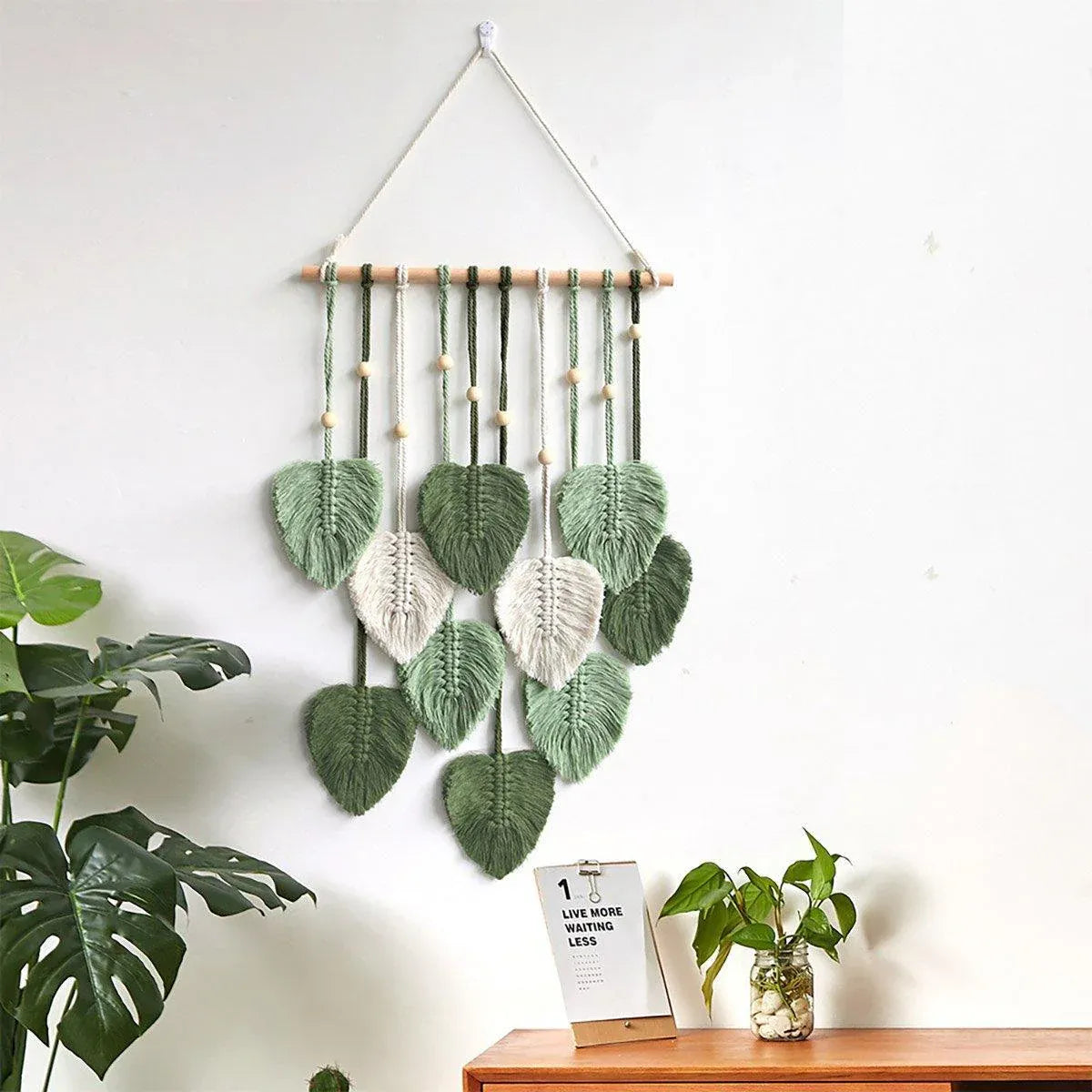 Handmade Braided Cotton Rope Leaves Wall Hanging Home Decoration Ornament - Brown