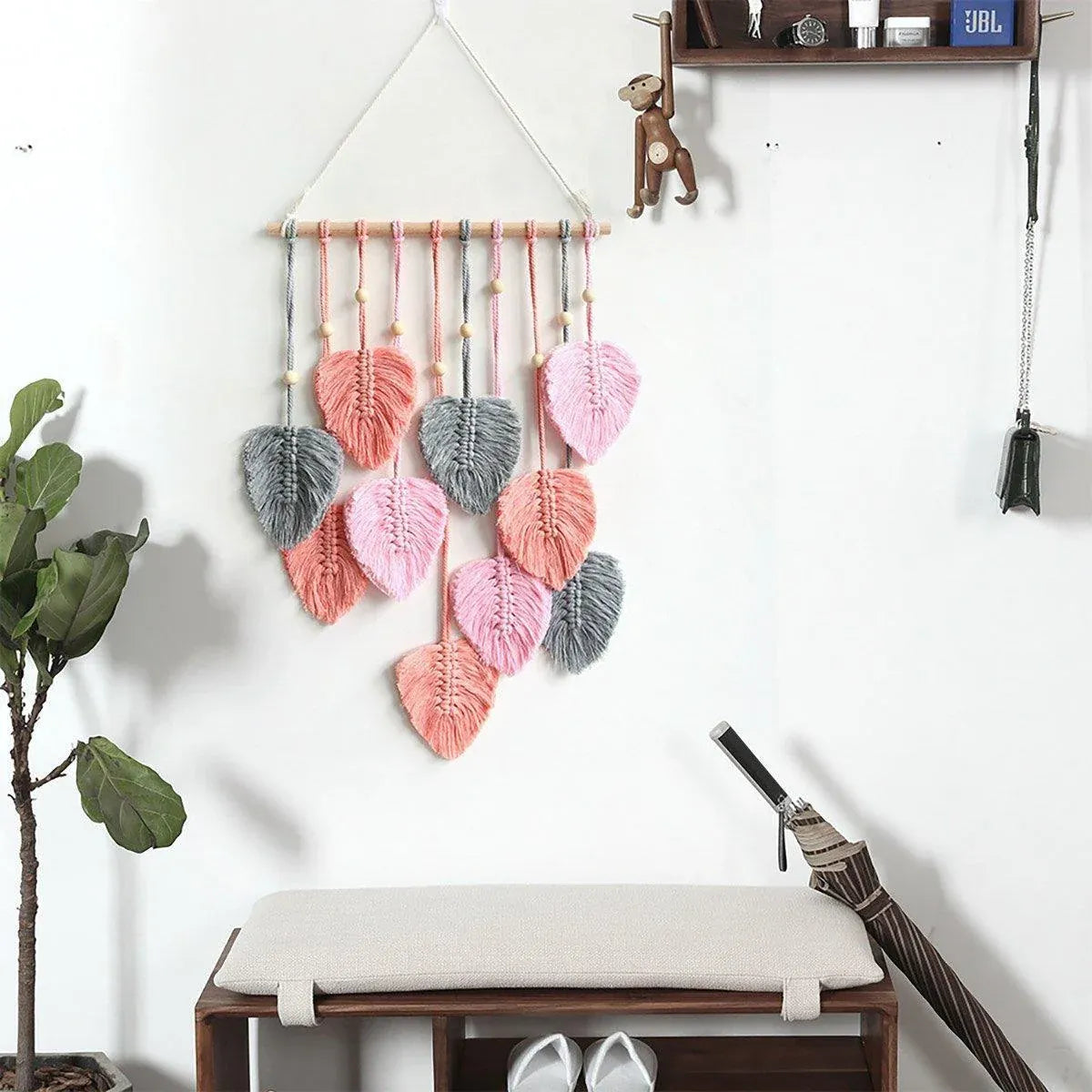 Handmade Braided Cotton Rope Leaves Wall Hanging Home Decoration Ornament - Green