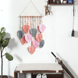 Handmade Braided Cotton Rope Leaves Wall Hanging Home Decoration Ornament - Pink