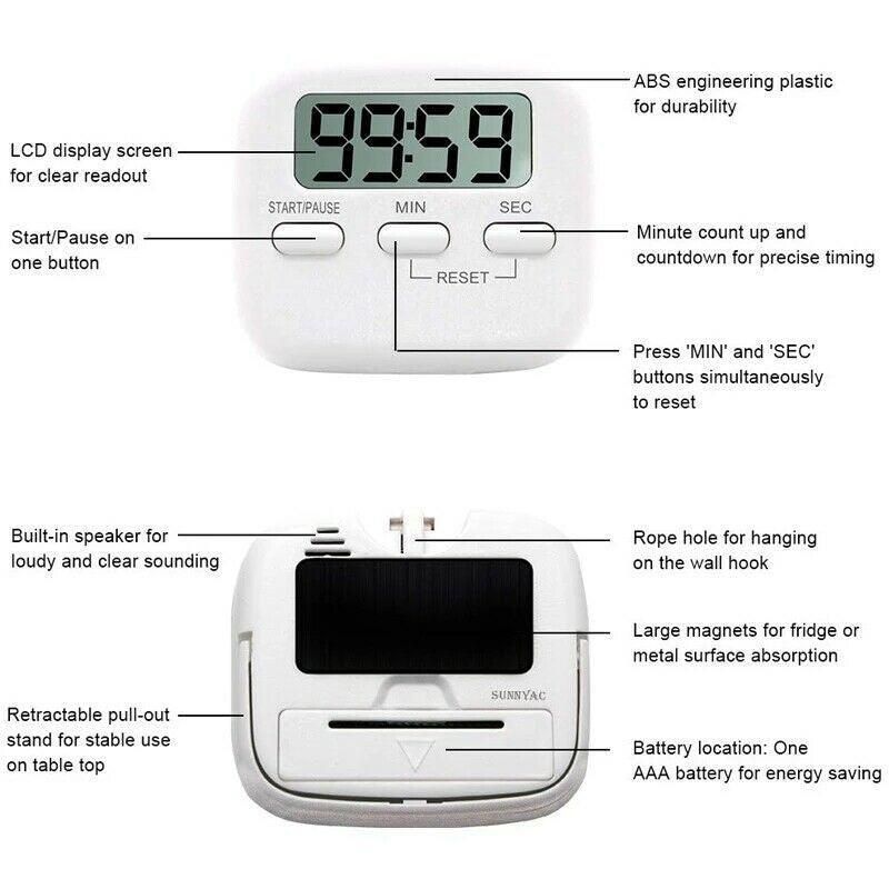 Digital Kitchen Timer 99 Minute Countdown Clock With LCD Display and Metal Mount - Pink
