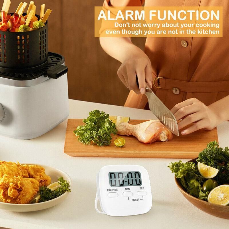 Digital Kitchen Timer 99 Minute Countdown Clock With LCD Display and Metal Mount - White