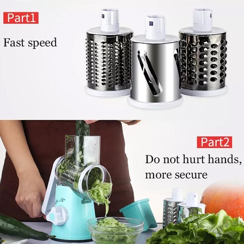 Kitchen Vegetable Fruit Slicer Cutter Shredder Food Manual Rotary Grater Chopper - Green