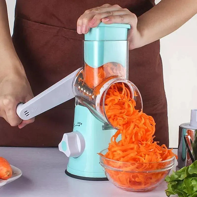 Kitchen Vegetable Fruit Slicer Cutter Shredder Food Manual Rotary Grater Chopper - Green
