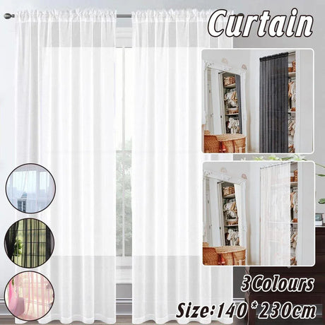 Sheer Voile Curtains Rod Pocket Window Panel for Bedroom 140cm x 230cm Drapes - Black