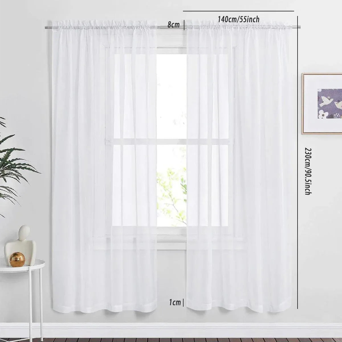 Sheer Voile Curtains Rod Pocket Window Panel for Bedroom 140cm x 230cm Drapes - Black