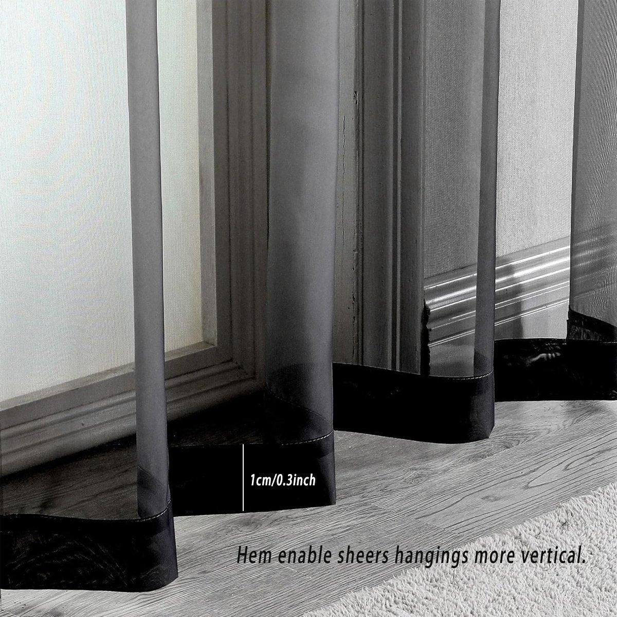 Sheer Voile Curtains Rod Pocket Window Panel for Bedroom 140cm x 230cm Drapes - Black