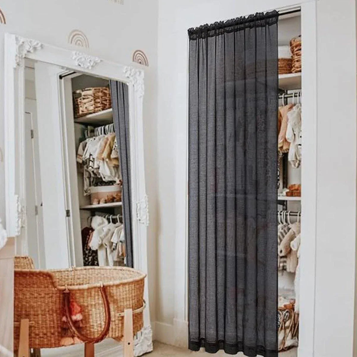 Sheer Voile Curtains Rod Pocket Window Panel for Bedroom 140cm x 230cm Drapes - Black