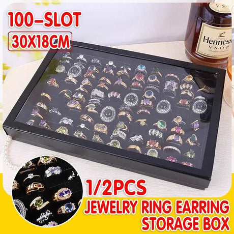 100 Slot Jewelry Ring Earring Storage Box Display Organizer Case Tray Holder - 1PC