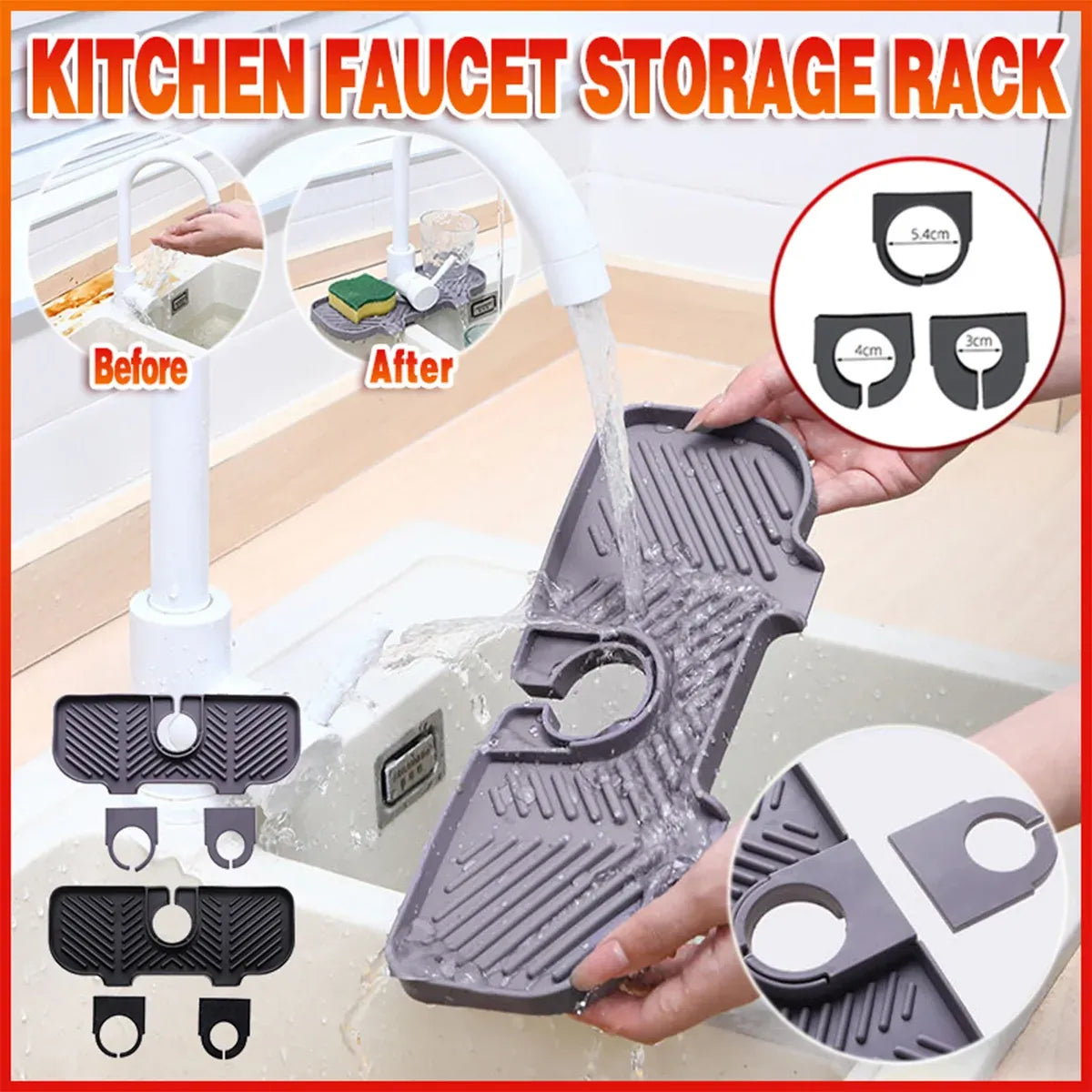 Kitchen Faucet Storage Rack Holder Soap Sponges Caddy Organizer Sink Basket Rack - Grey