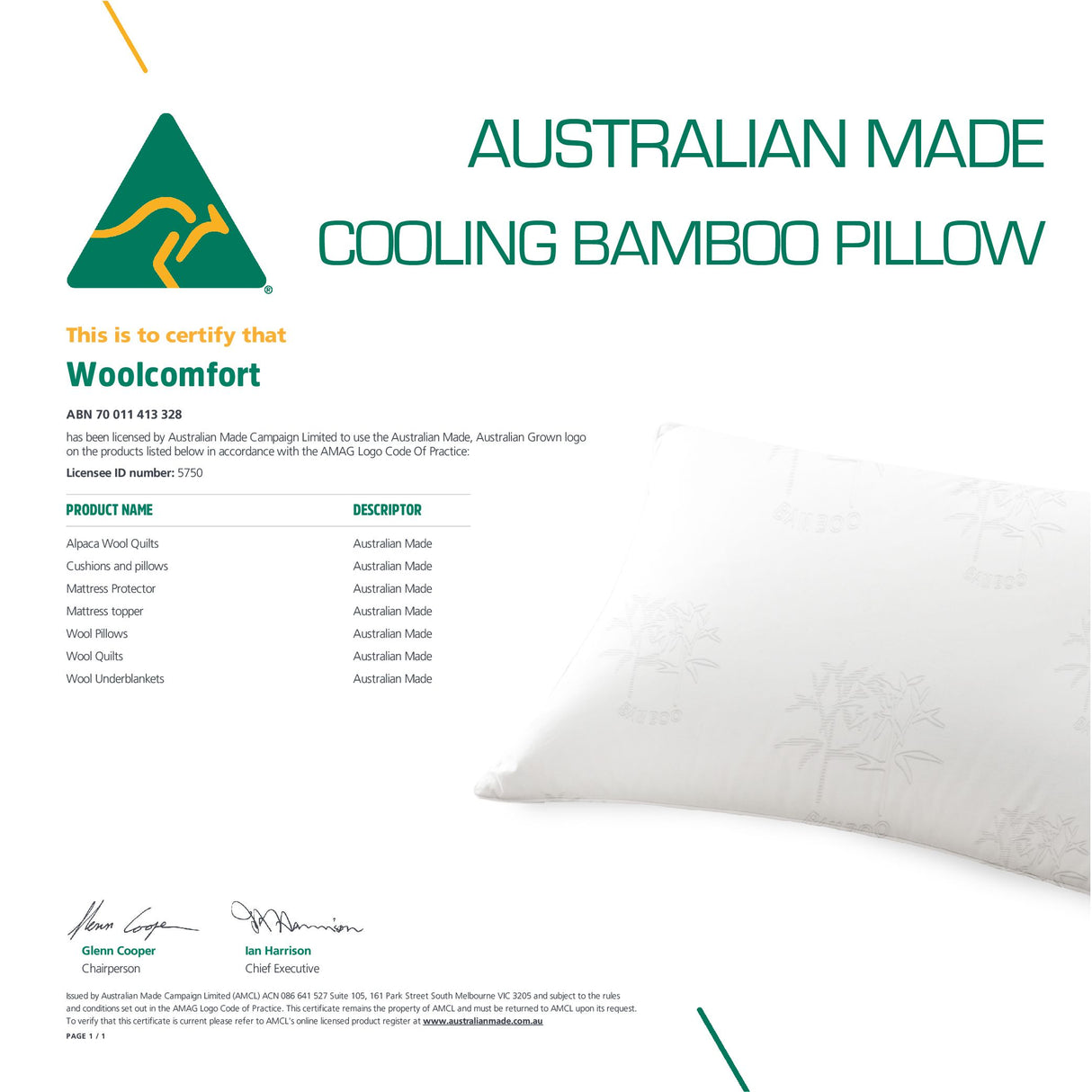 Luxor Australian Made Bamboo Cooling Pillow Standard Size Twin Pack