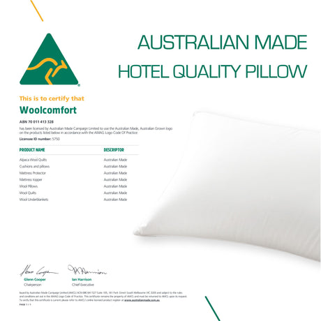 Luxor Australian Made Hotel Quality Pillow Standard Size Single Pack
