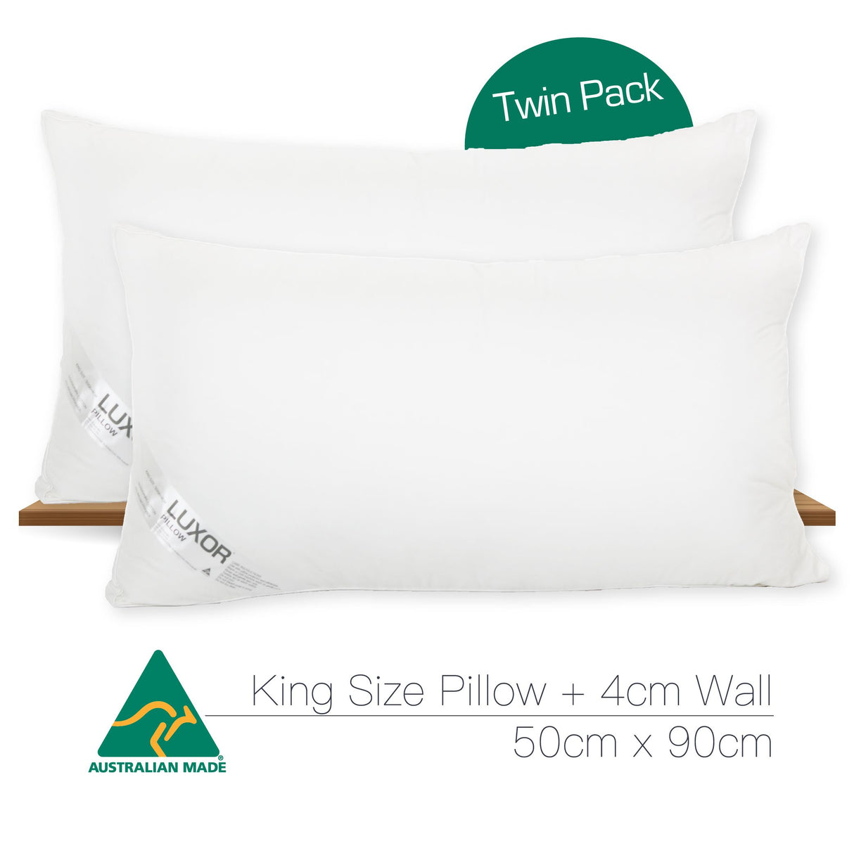 Luxor Australian Made Hotel King Size Pillow with 4cm Wall Twin Pack