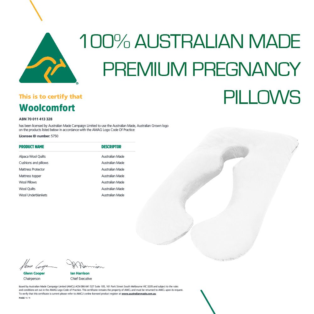 Woolcomfort Aus Made Maternity Pregnancy Nursing Sleeping Body Pillow Pillowcase Included White