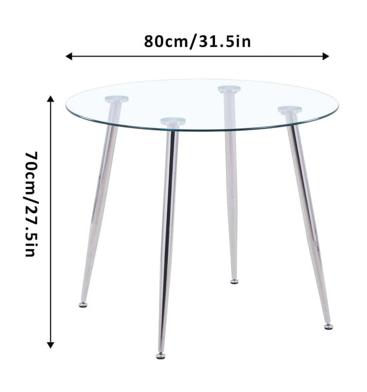 Glass Dining Table, Modern Round Kitchen Table, Modern Dinner Table with Spacious Tempered Glass Tabletop & Chromed Legs for Home & Office, 80x70cm