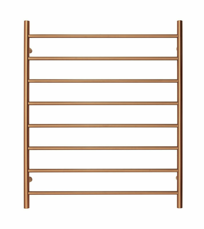 Premium Brushed Rose Gold Heated Towel Rack - 8 Bars, Round Design, AU Standard, 1000x850mm Wide