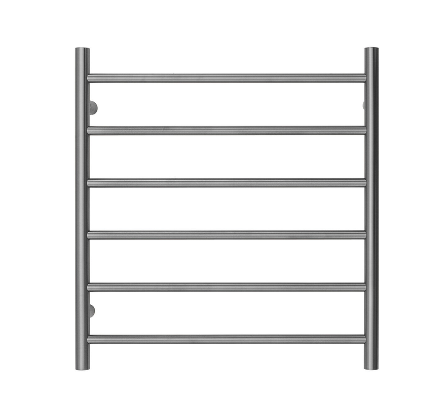 Premium Brushed Nickel Heated Towel Rack - 6 Bars, Round Design, AU Standard, 650x620mm Wide