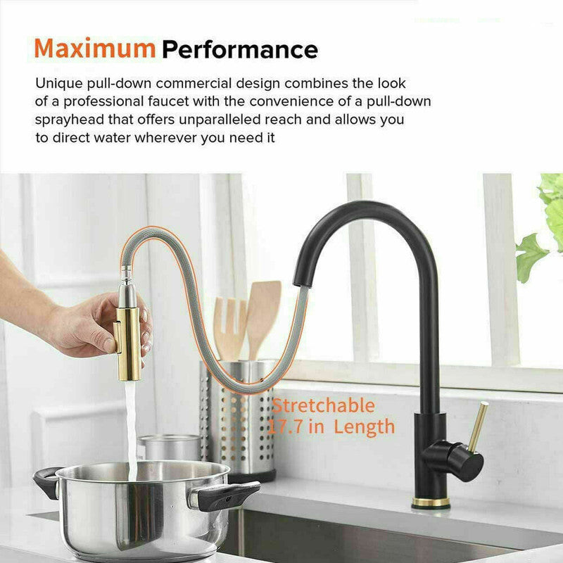 2023 Brushed Gold Spout Matte Black pull out with spray function kitchen mixer tap faucet