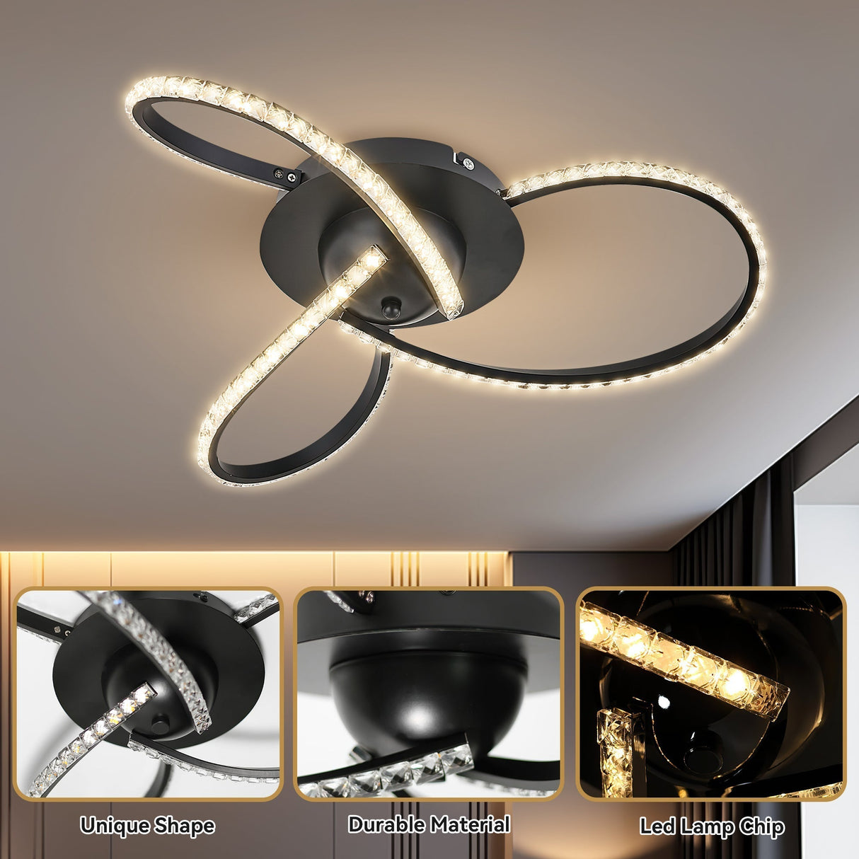 Irie Dimmable 3 Lights LED Ceiling Light - Black