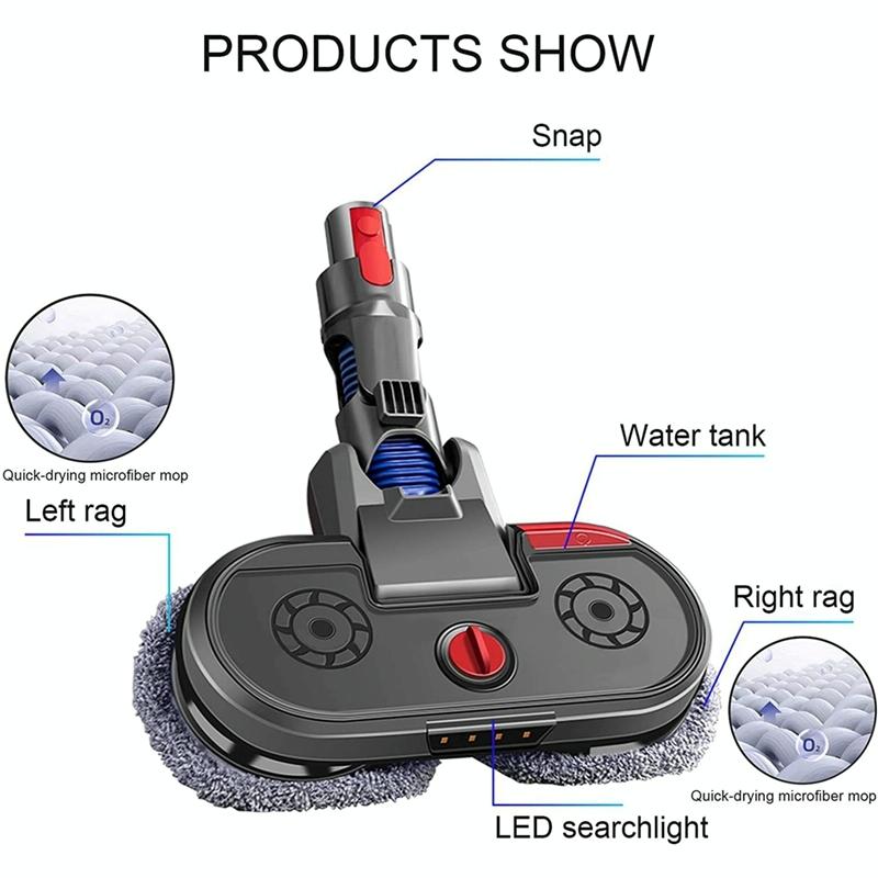 Electric Vacuum Cleaner with Integrated Mopping Head and Water Tank - Includes 6 Rag Pieces - For Dyson V15