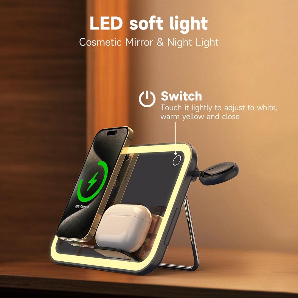 15W 3 In 1 Magnetic Led Makeup Mirror Charger - White