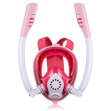 Full Dry Silicone Kids Diving Mask with Double Tubes - White Pink