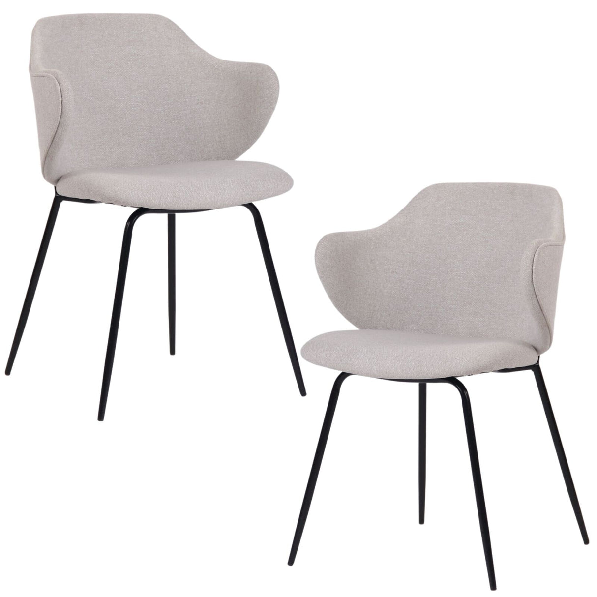 Set of 2 Dining Chairs Fabric with Metal Legs in Ivory Beige