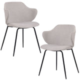 Set of 2 Dining Chairs Fabric with Metal Legs in Ivory Beige