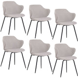 Set of 6 Dining Chairs Fabric with Metal Legs in Ivory Beige