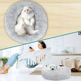 Medium-50cm cream PawfectFriend Dog Pet Cat Calming Bed Plush Beds Large Fluffy Donut Comfy Cushion Puppy Mat