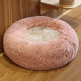 Medium-50cm cream PawfectFriend Dog Pet Cat Calming Bed Plush Beds Large Fluffy Donut Comfy Cushion Puppy Mat